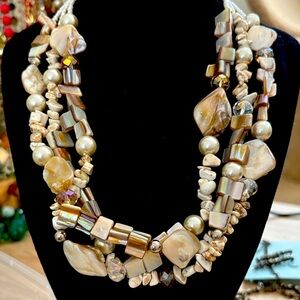 Marked JS Beautiful abalone multi strand neaklace